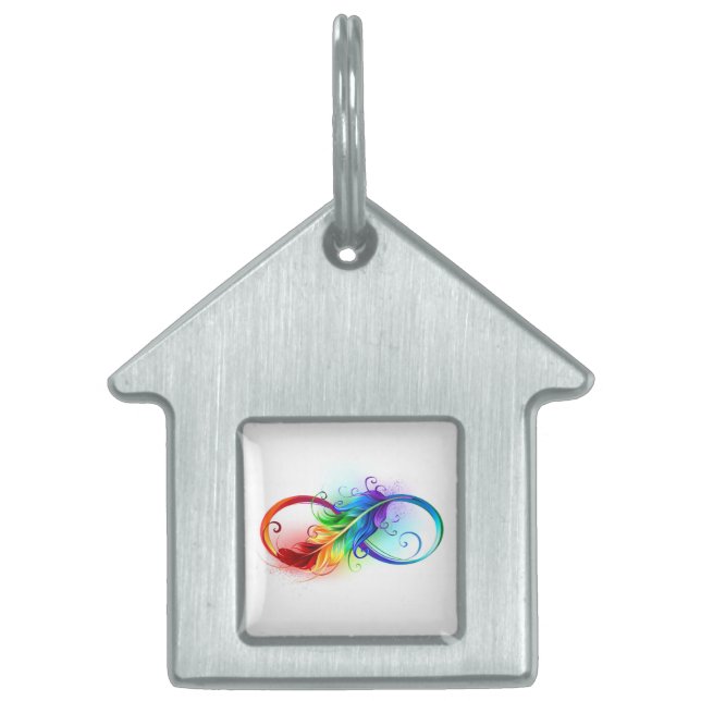 Infinity Symbol with Rainbow Feather Pet ID Tag (Front)