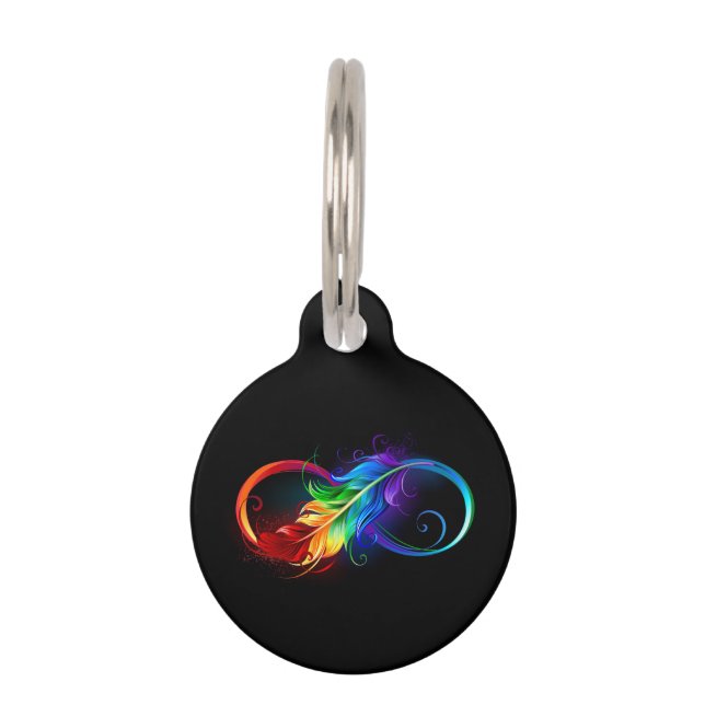 Infinity Symbol with Rainbow Feather Pet Tag (Front)