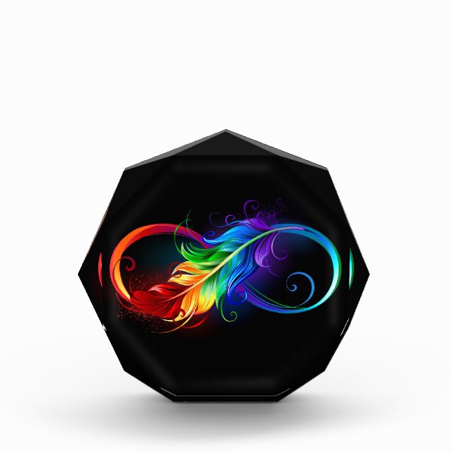 Infinity Symbol with Rainbow Feather Photo Block (Front)