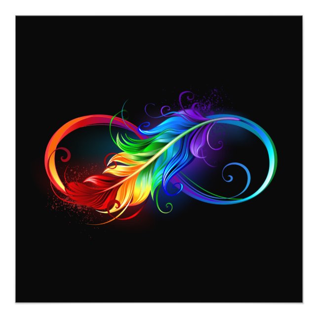 Infinity Symbol with Rainbow Feather Photo Print (Front)
