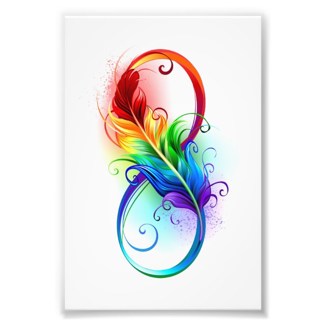 Infinity Symbol with Rainbow Feather Photo Print (Front)