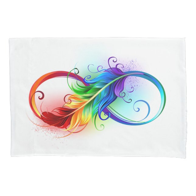 Infinity Symbol with Rainbow Feather Pillowcase (Front)