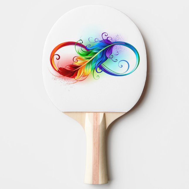 Infinity Symbol with Rainbow Feather Ping Pong Paddle (Front)