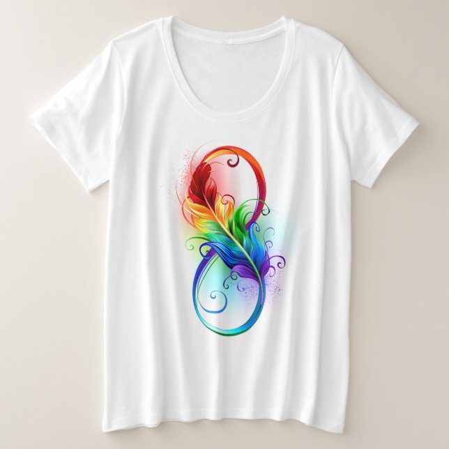 Infinity Symbol with Rainbow Feather Plus Size T-Shirt (Design Front)
