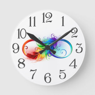 Infinity Symbol with Rainbow Feather Round Clock