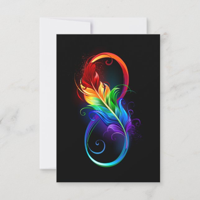 Infinity Symbol with Rainbow Feather RSVP Card (Front)