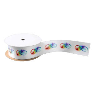 Infinity Symbol with Rainbow Feather Satin Ribbon
