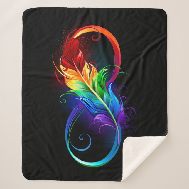 Infinity Symbol with Rainbow Feather Sherpa Blanket (Front)