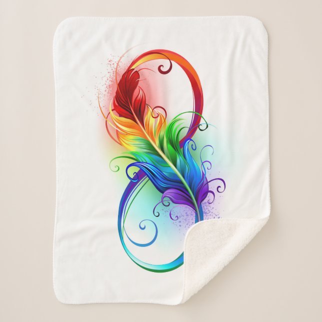 Infinity Symbol with Rainbow Feather Sherpa Blanket (Front)