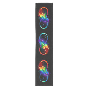 Infinity Symbol with Rainbow Feather Short Table Runner