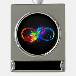 Infinity Symbol with Rainbow Feather Silver Plated Banner Ornament