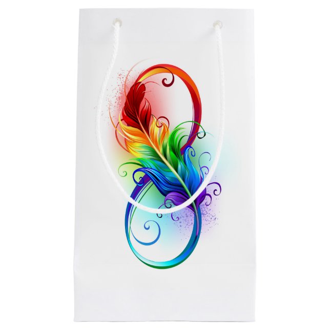 Infinity Symbol with Rainbow Feather Small Gift Bag (Front)