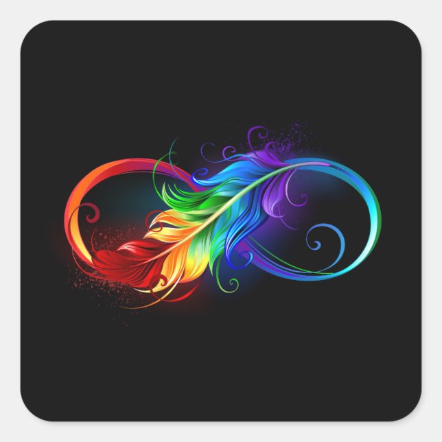 Infinity Symbol with Rainbow Feather Square Sticker (Front)