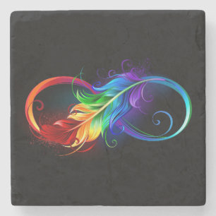Infinity Symbol with Rainbow Feather Stone Coaster