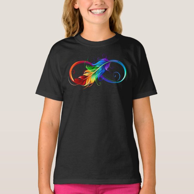 Infinity Symbol with Rainbow Feather T-Shirt (Front)