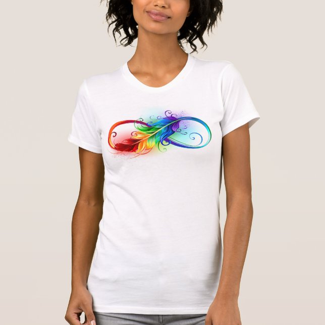 Infinity Symbol with Rainbow Feather T-Shirt (Front)
