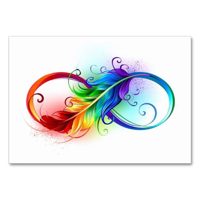 Infinity Symbol with Rainbow Feather Table Number (Front)