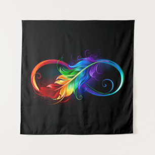 Infinity Symbol with Rainbow Feather Tapestry
