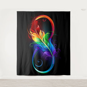 Infinity Symbol with Rainbow Feather Tapestry
