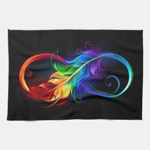 Infinity Symbol with Rainbow Feather Tea Towel