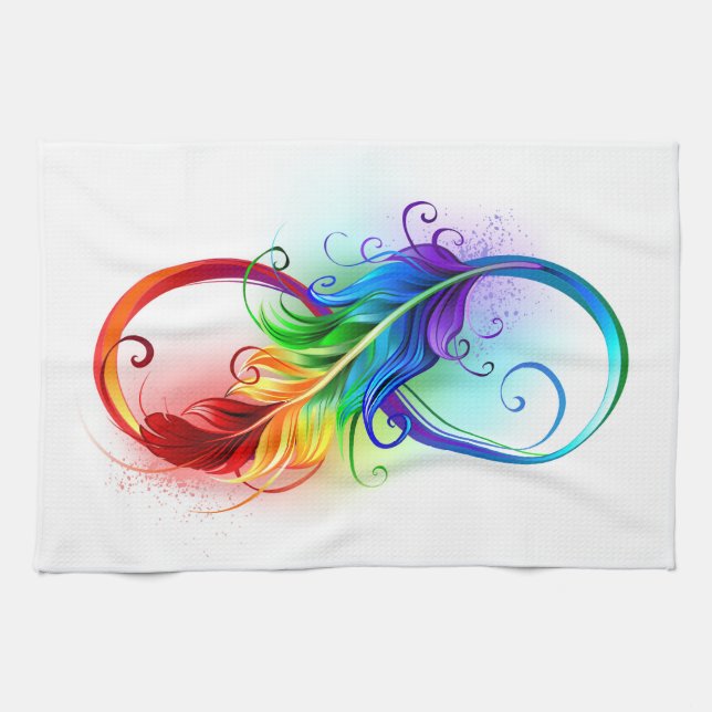 Infinity Symbol with Rainbow Feather Tea Towel (Horizontal)