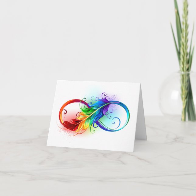 Infinity Symbol with Rainbow Feather Thank You Card (Front)