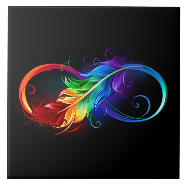 Infinity Symbol with Rainbow Feather Tile (Front)