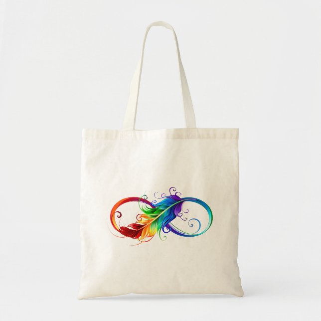 Infinity Symbol with Rainbow Feather Tote Bag (Front)