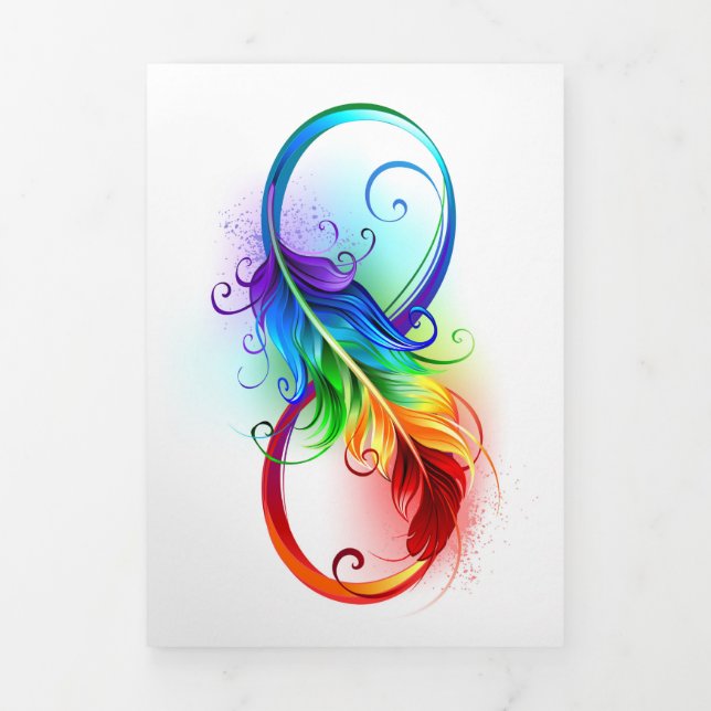 Infinity Symbol with Rainbow Feather Tri-Fold Card (Cover)