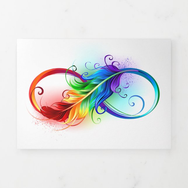 Infinity Symbol with Rainbow Feather Tri-Fold Card (Cover)
