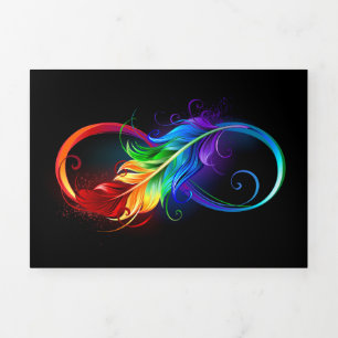 Infinity Symbol with Rainbow Feather Tri-Fold Invitation