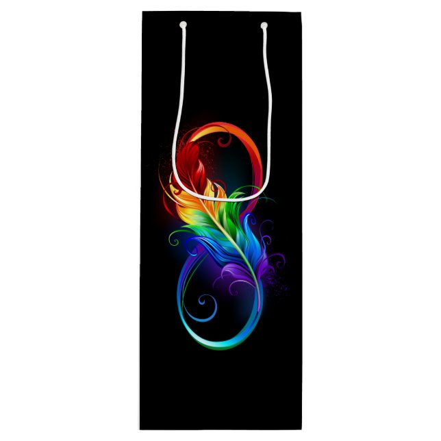 Infinity Symbol with Rainbow Feather Wine Gift Bag (Front)
