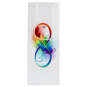 Infinity Symbol with Rainbow Feather Wine Gift Bag