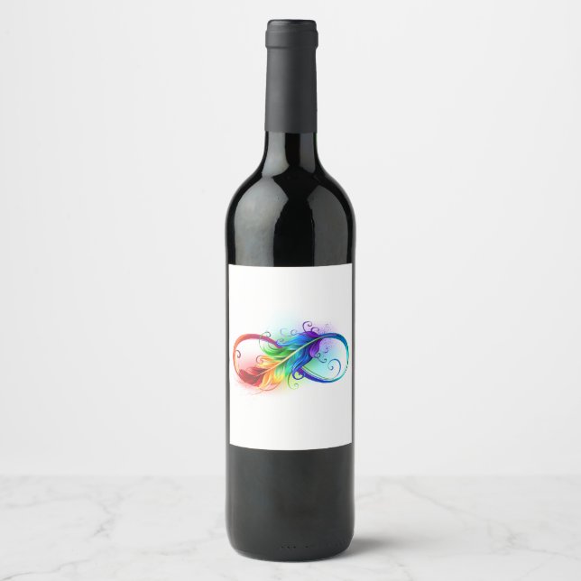 Infinity Symbol with Rainbow Feather Wine Label (Front)