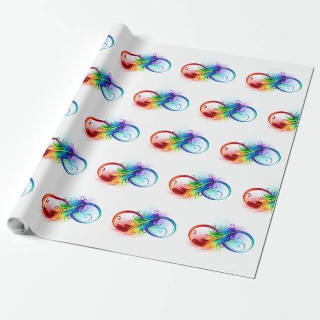 Infinity Symbol with Rainbow Feather Wrapping Paper (Unrolled)