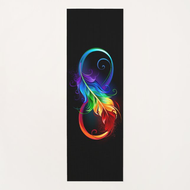 Infinity Symbol with Rainbow Feather Yoga Mat (Front)