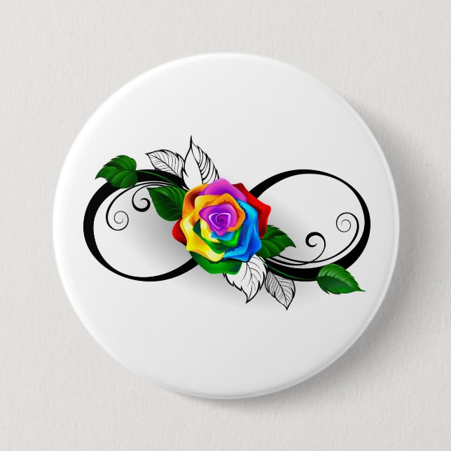 Infinity Symbol with Rainbow Rose 7.5 Cm Round Badge (Front)