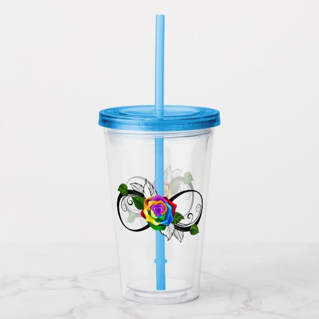Infinity Symbol with Rainbow Rose Acrylic Tumbler (Front)