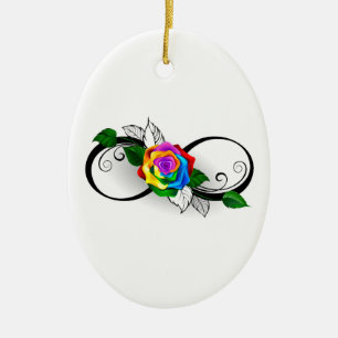 Infinity Symbol with Rainbow Rose Ceramic Tree Decoration