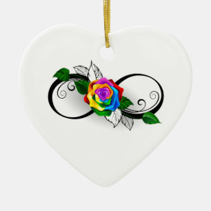 Infinity Symbol with Rainbow Rose Ceramic Tree Decoration