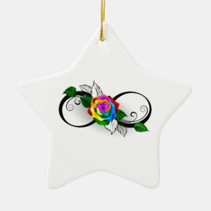 Infinity Symbol with Rainbow Rose Ceramic Tree Decoration