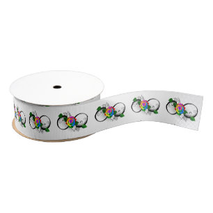 Infinity Symbol with Rainbow Rose Grosgrain Ribbon