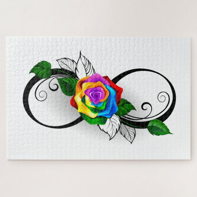 Infinity Symbol with Rainbow Rose Jigsaw Puzzle (Horizontal)