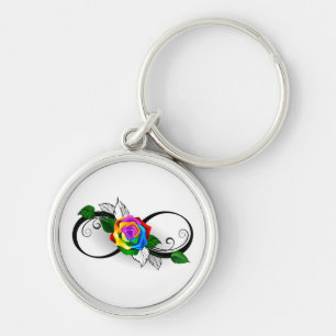 Infinity Symbol with Rainbow Rose Key Ring