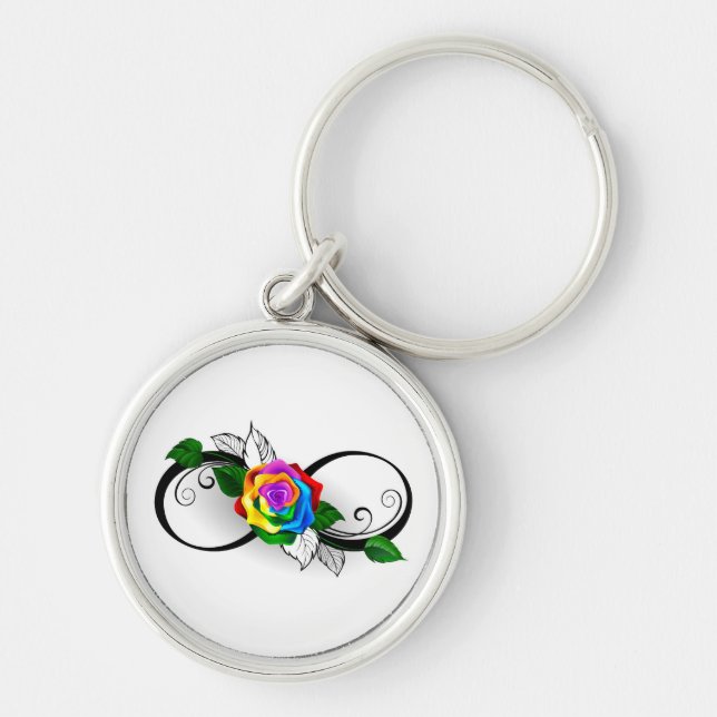 Infinity Symbol with Rainbow Rose Key Ring (Front)