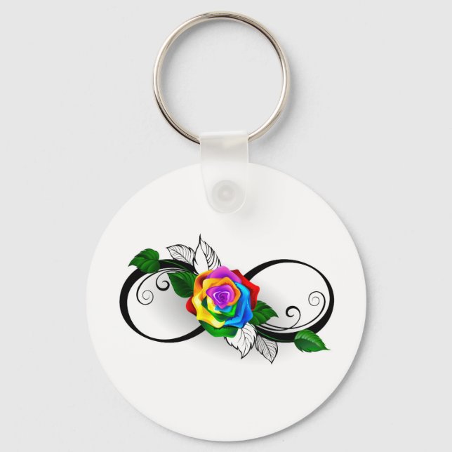 Infinity Symbol with Rainbow Rose Key Ring (Front)