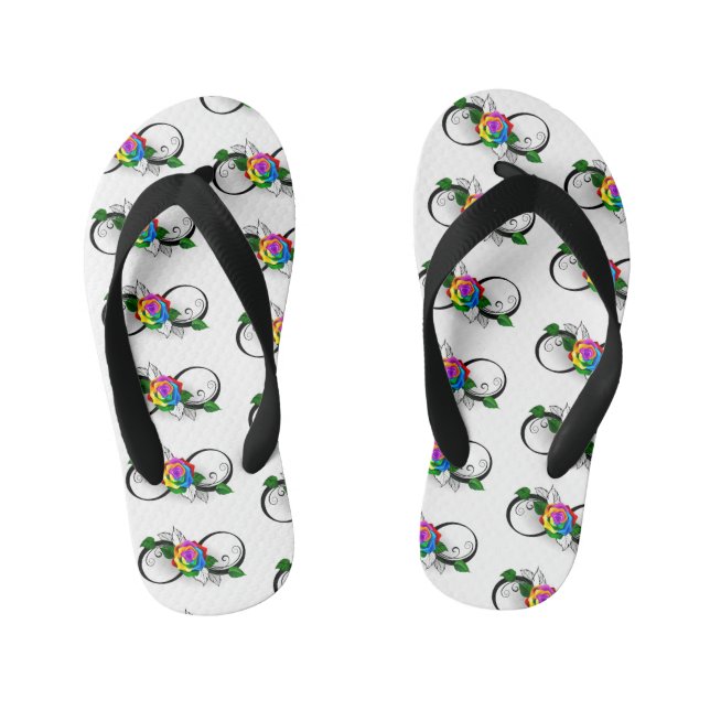Infinity Symbol with Rainbow Rose Kid's Jandals (Footbed)