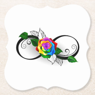 Infinity Symbol with Rainbow Rose Paper Coaster