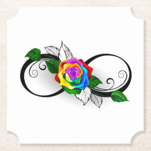 Infinity Symbol with Rainbow Rose Paper Coaster