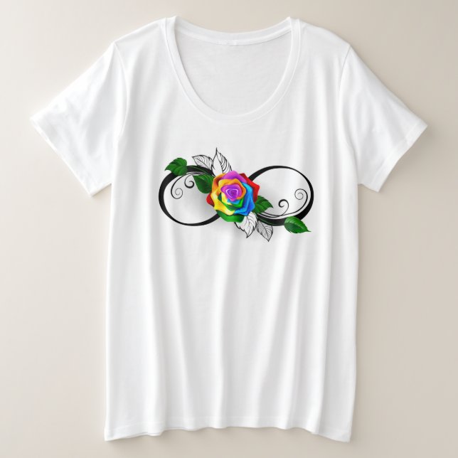 Infinity Symbol with Rainbow Rose Plus Size T-Shirt (Design Front)
